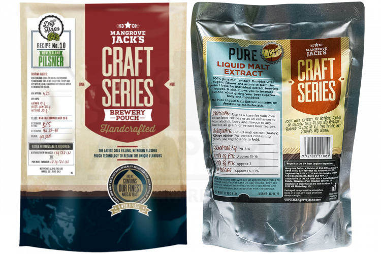 Комплект: Mangrove Jack's Craft Series "NZ Hopped Pils", 2,2 кг + Mangrove Jack's "Pure Light", 1,2 кг