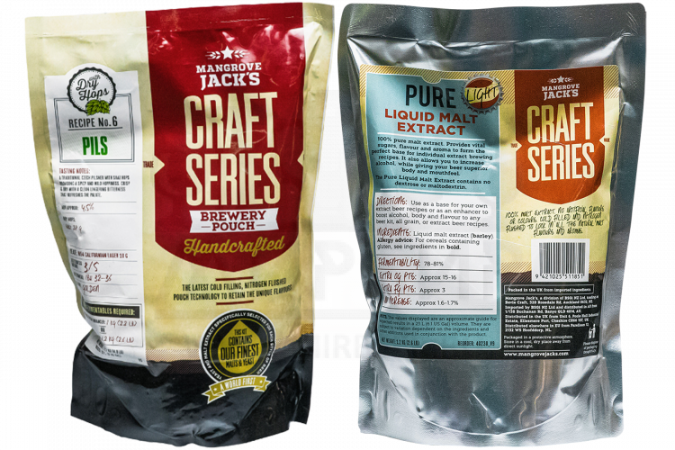 Комплект: Mangrove Jack's Craft Series "Pils with Saaz Hops", 2,2 кг + Mangrove Jack's "Pure Light", 1,2 кг